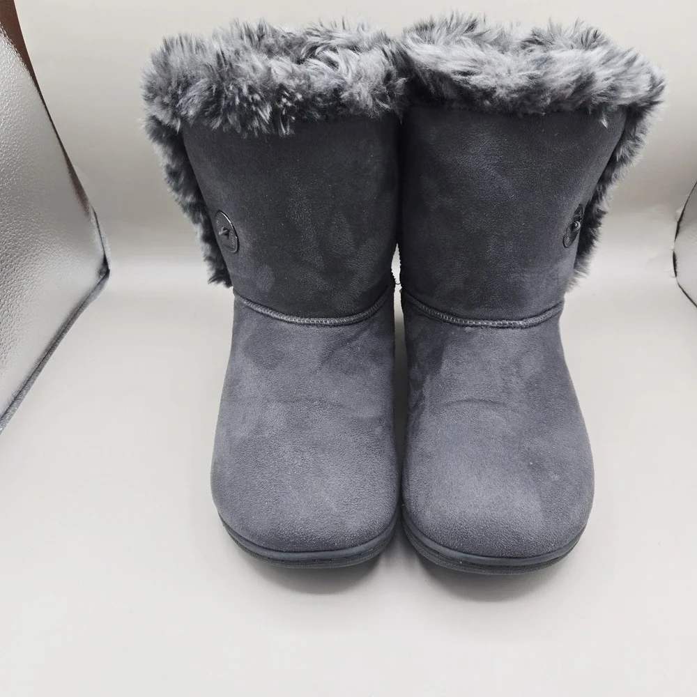 Vionic Fairfax Gray Faux Fur Winter Boots Women's‎ Size 7 Mid Calf Comfort Shoes